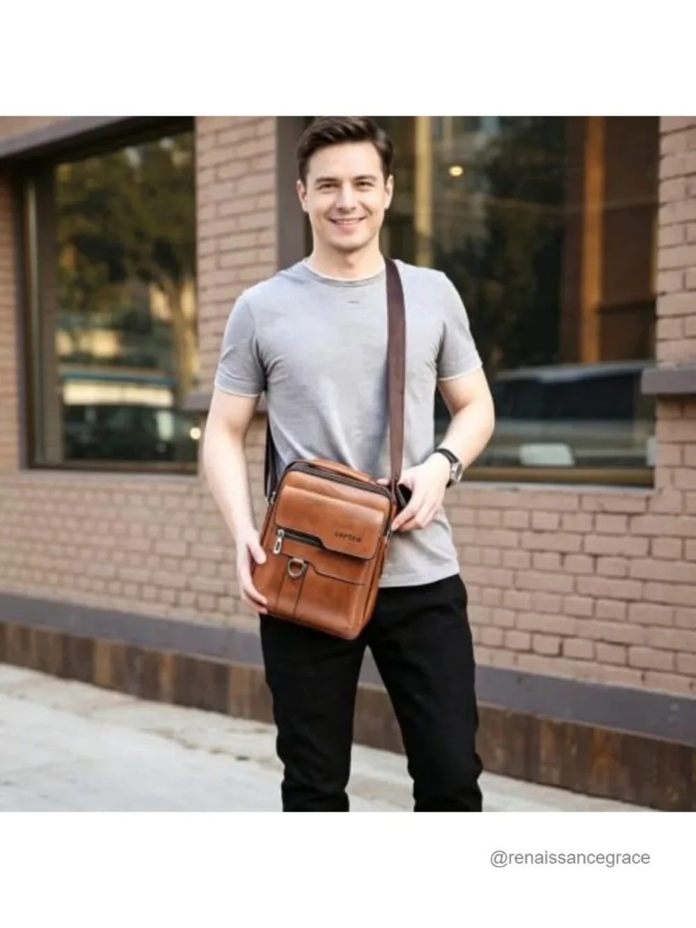 Men's PU Leather Messenger Bag Crossbody Shoulder Satchel with Adjustable Strap